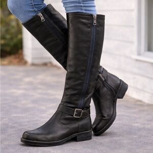 Madden Girl Black Tall Riding Boots Size 7 Side Zip Buckle NWOT